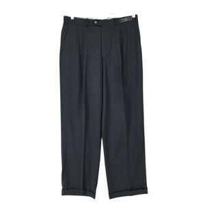 Trabaldo Togna Risalto Dress Pant 35 x30 Men Black Virgin Wool Pleated Italy NEW